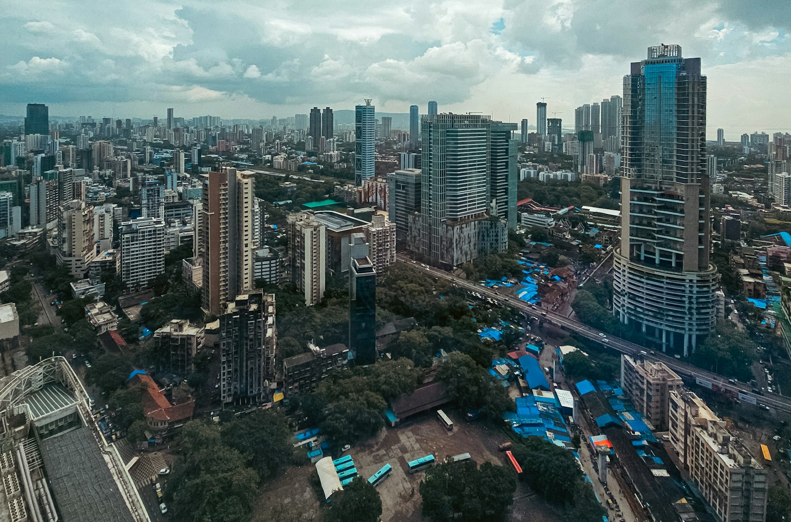Aerial skyline view of a dense Indian metropolitan residential market